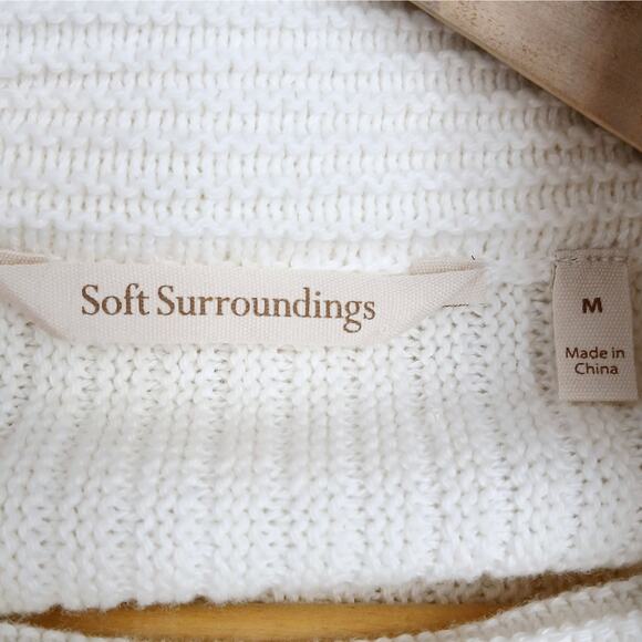 Soft Surroundings SZ M Comfy Place Mock Neck Patchwork Popover Sweater White - Picture 4 of 7